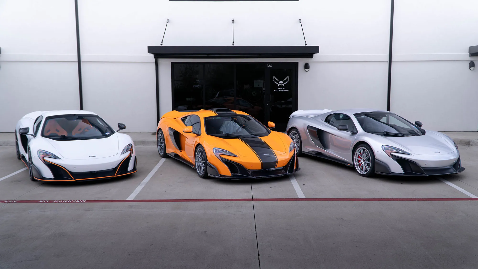 Three McLaren 675LTs outside March Motorsports